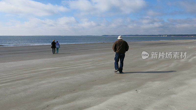 Male and Female Family Members People walking Seperately on Beach